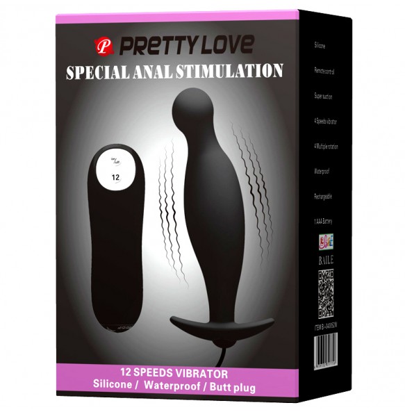 PRETTY LOVE Vibration Anal Pleasure Butt Plug (Black)